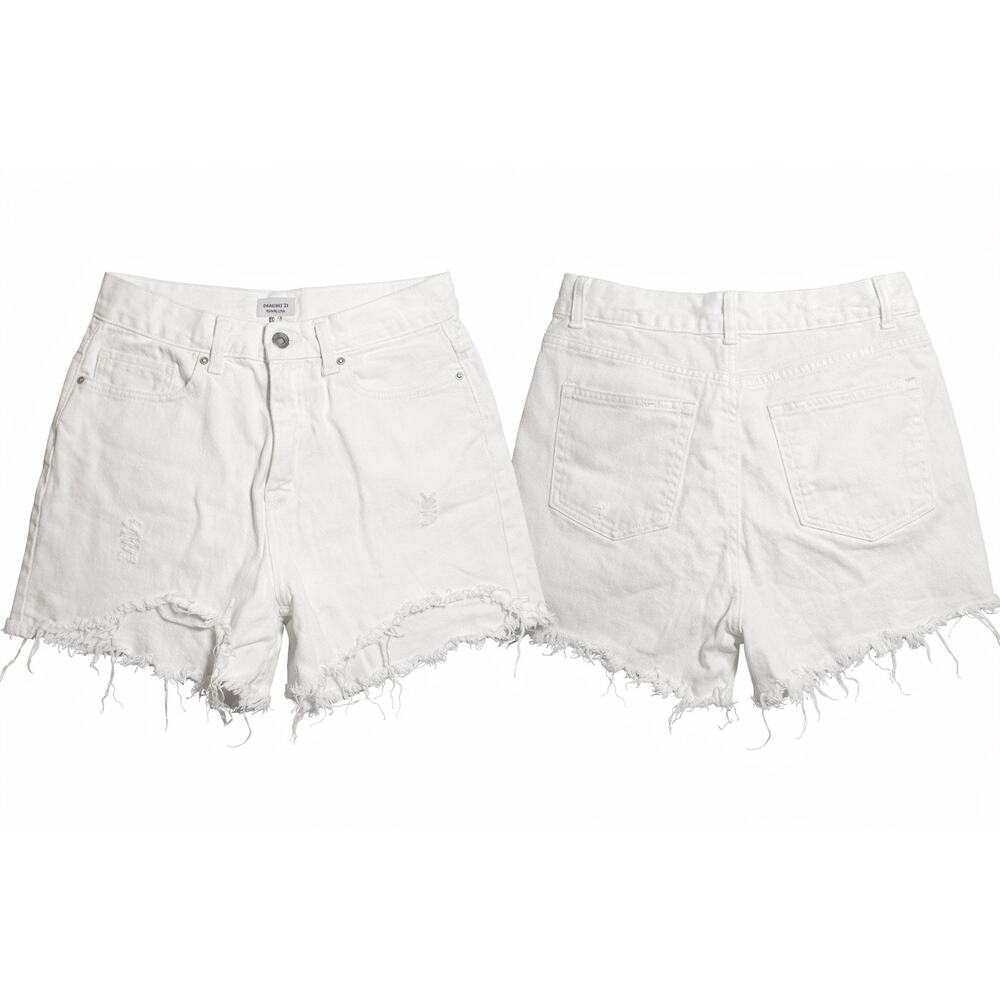 Forever 21 Women’s Distressed White Denim Shorts Size 30 High  Raw Hem Cutoffs